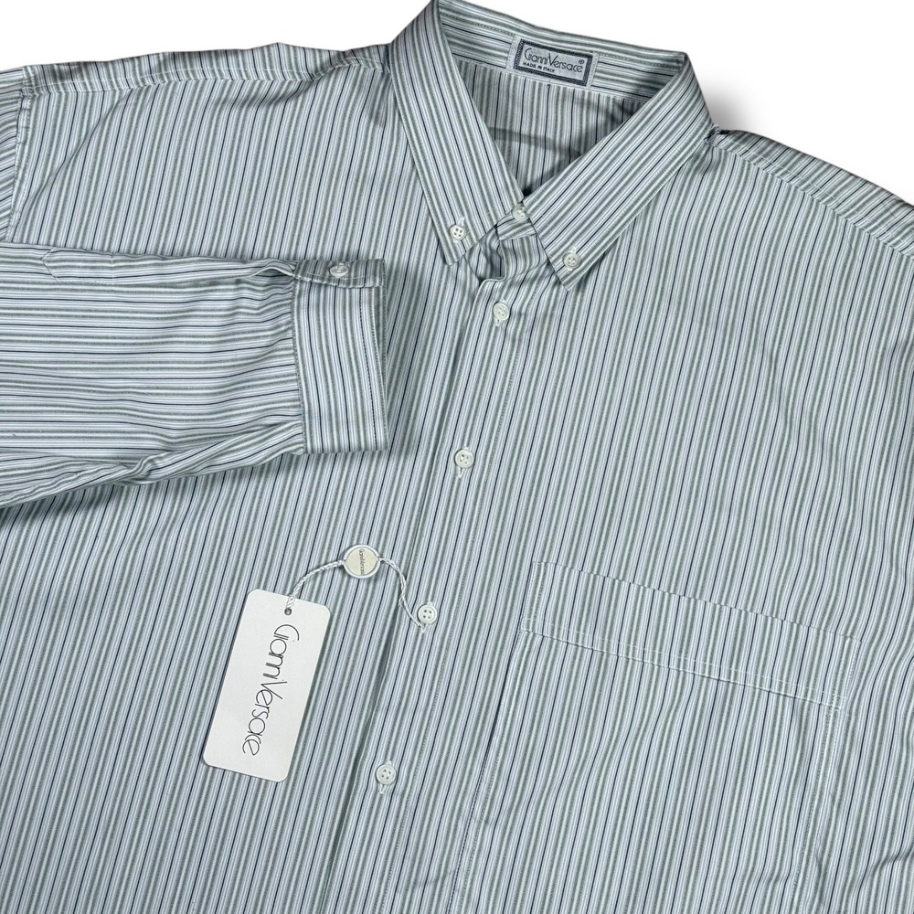 Vintage 80s Gianni Versace Button Down‎ Shirt Men's Large 52 Striped Made Italy
